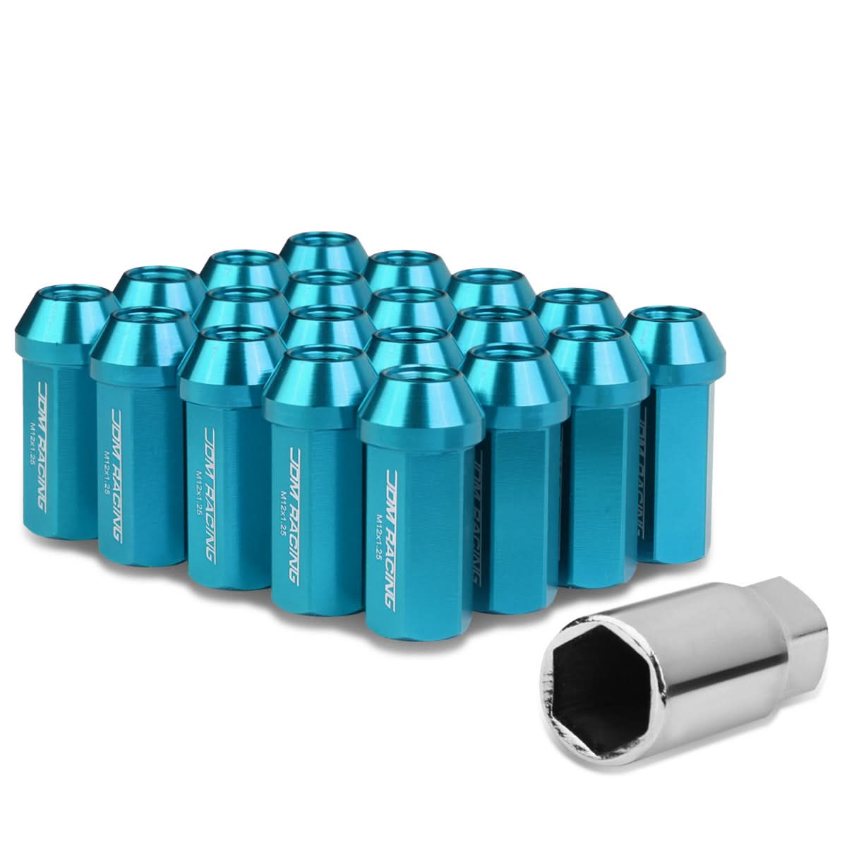 Universal Acorn Style Extended Aluminum Lug Nuts M12x1.25 20pc Light Blue