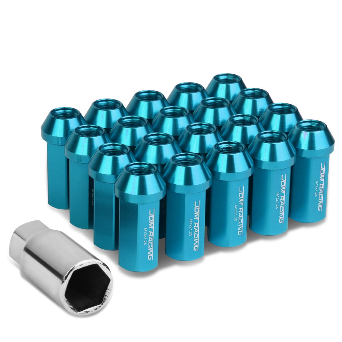 Universal Acorn Style Extended Aluminum Lug Nuts M12x1.25 20pc Light Blue