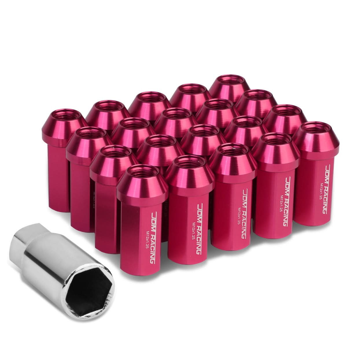 M12 x 1.25 Acorn Style Extended Lug Nuts - Aluminum Pink 20pc