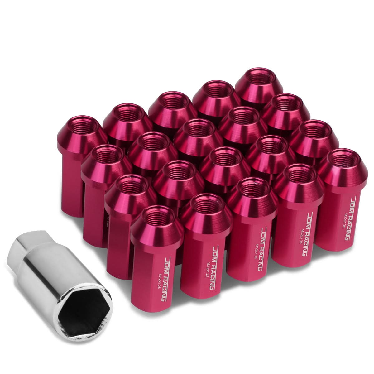 M12 x 1.25 Acorn Style Extended Lug Nuts - Aluminum Pink 20pc