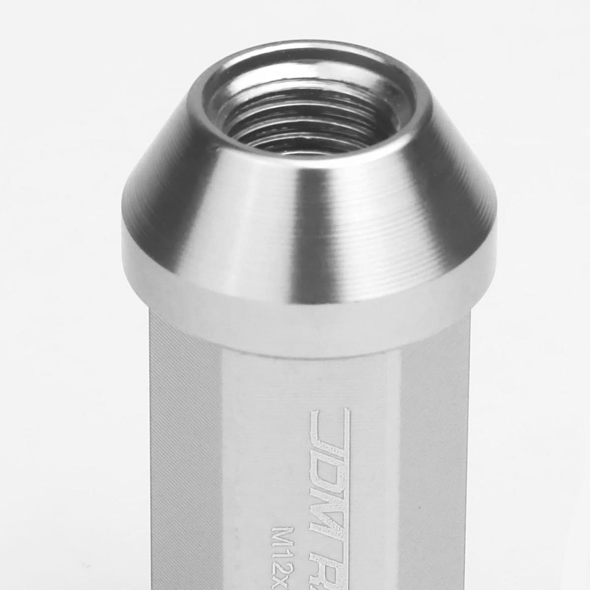 Aluminum Lug Nuts M12 x 1.25 Acorn Extended 50mm 20pc w/ Adapter Silver