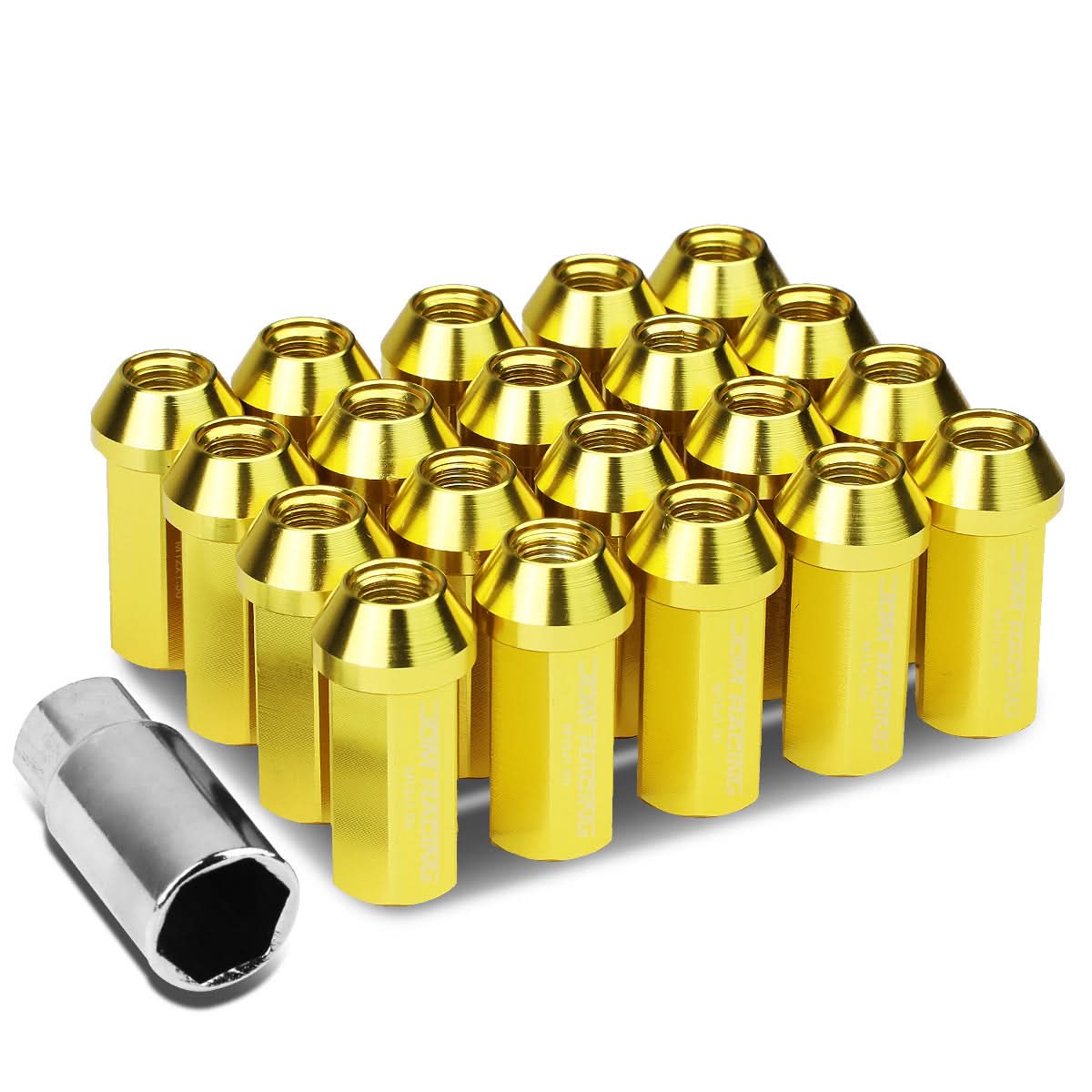 M12 x 1.5 Acorn Style Extended Lug Nuts 20pc Set Gold Aluminum
