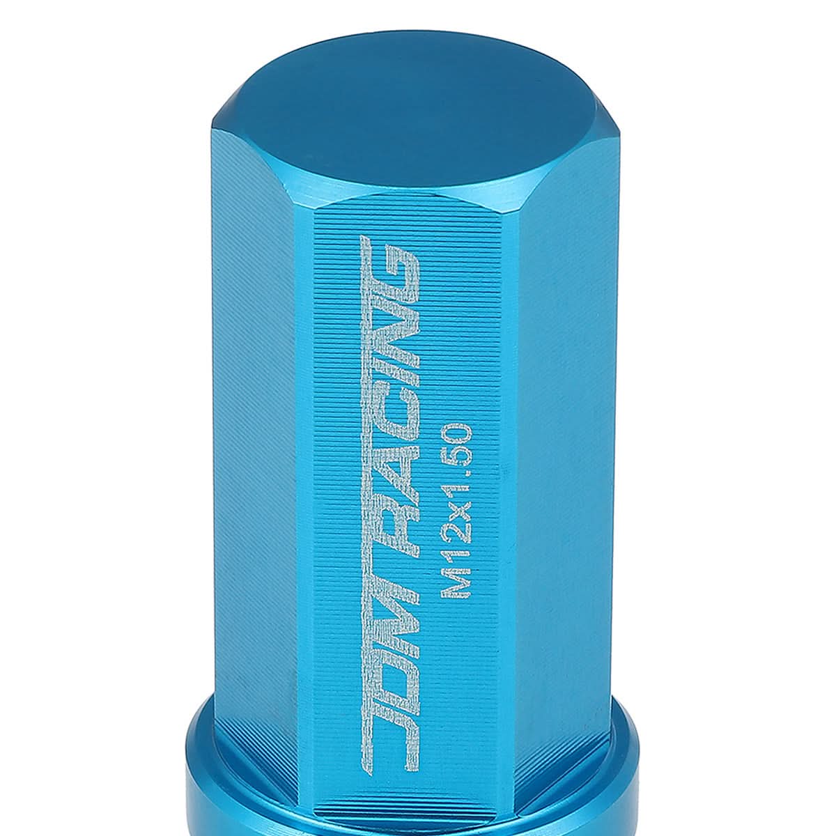 M12 x 1.5 Aluminum Acorn Lug Nuts 50mm Extended Closed End Light Blue 20pc