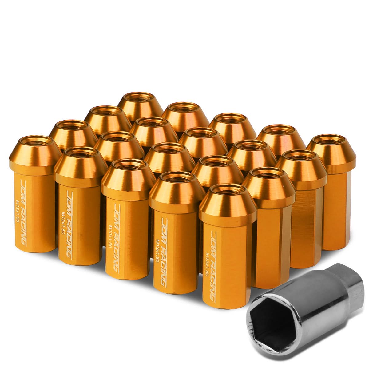 Aluminum Lug Nuts M12 x 1.5 Acorn Style Extended Orange 20pc Set