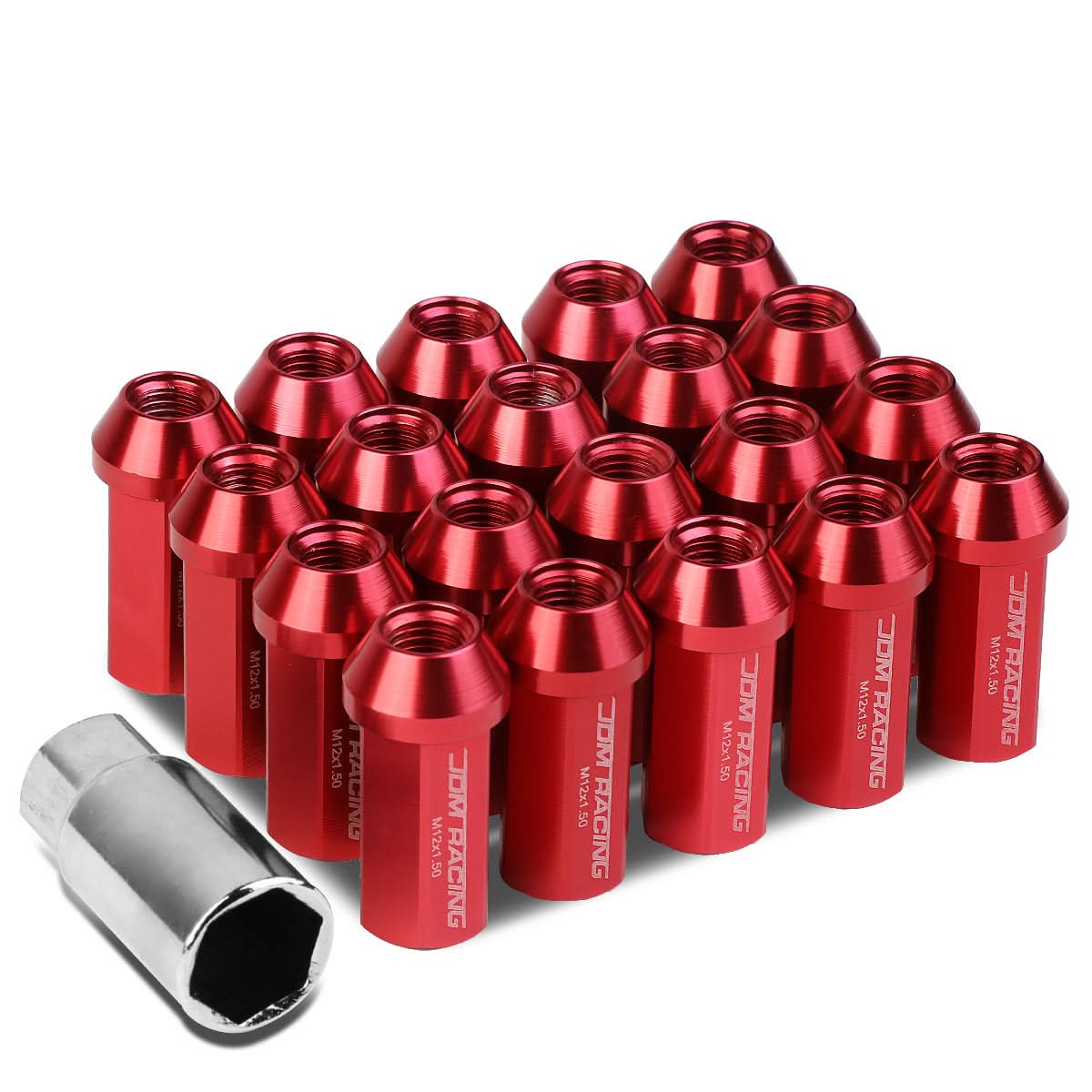 Acorn Style Extended Lug Nuts M12 x 1.5 Red Aluminum 20PCS