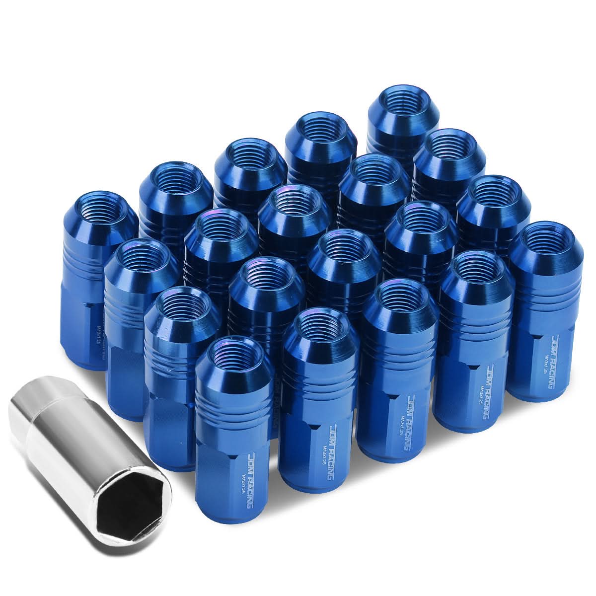 M12 x 1.25 Extended Grooved Shank Lug Nuts 20pc Set - Aluminum