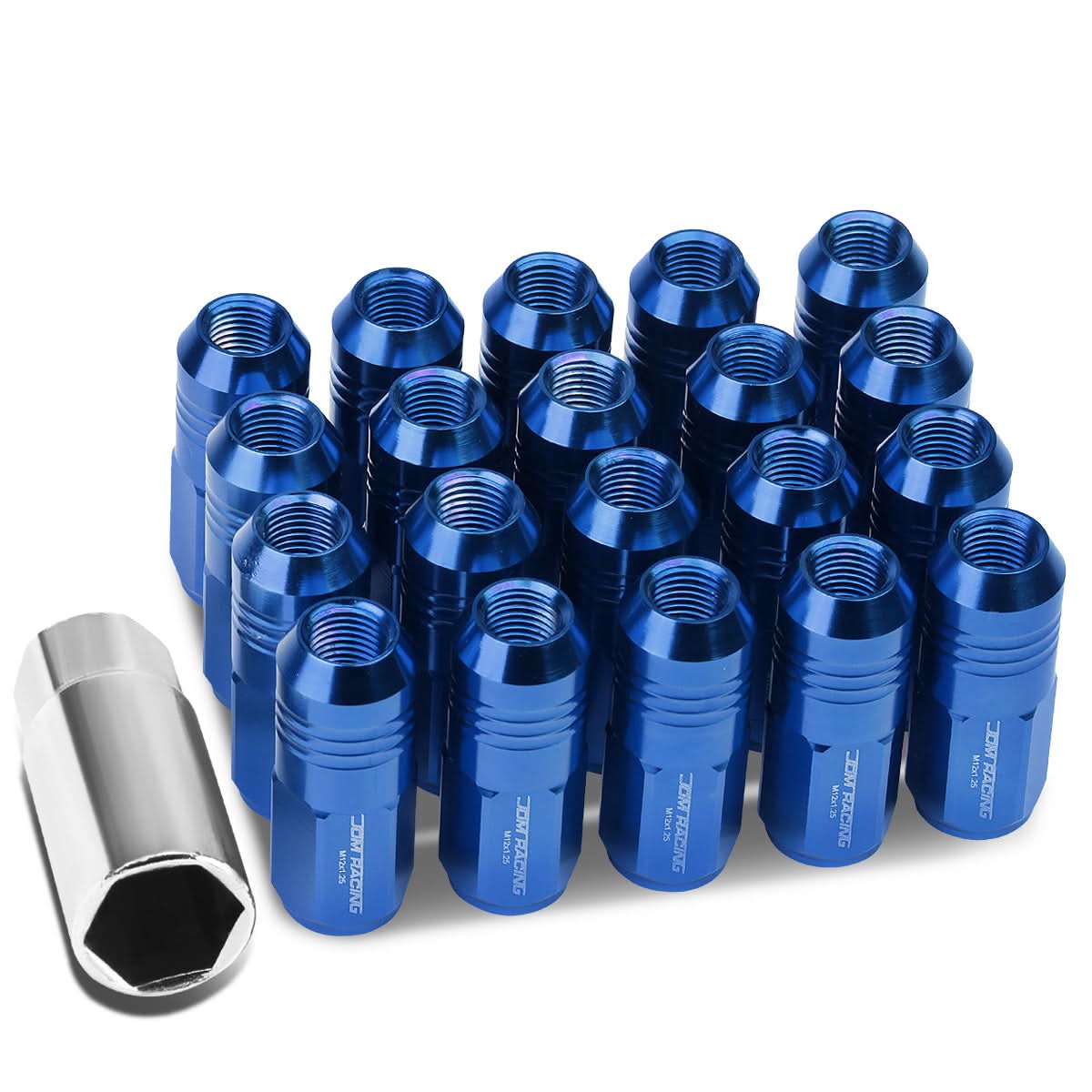 M12 x 1.25 Extended Grooved Shank Lug Nuts 20pc Set - Aluminum