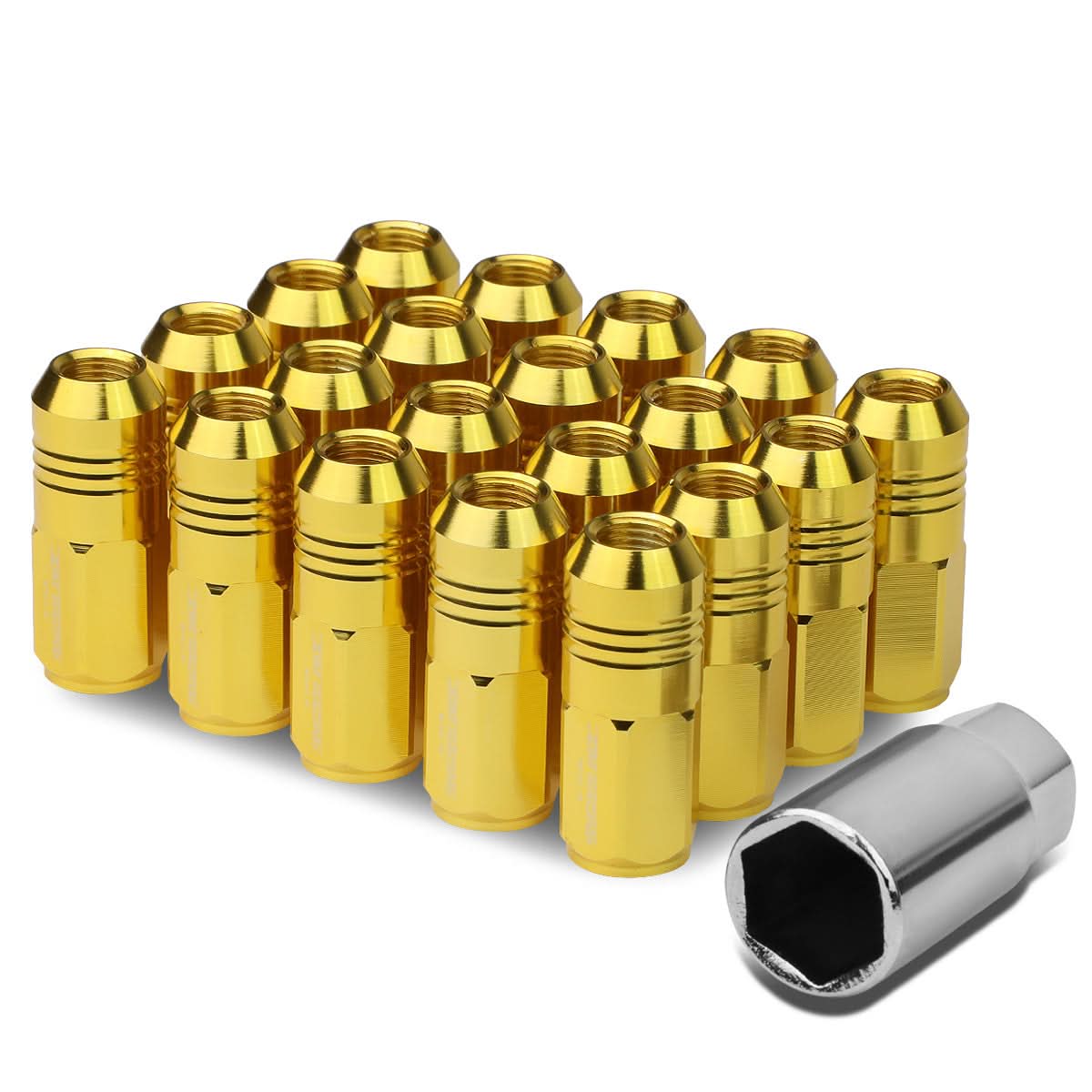 M12 x 1.25 Extended Grooved Shank Lug Nuts 20pc Set Aluminum