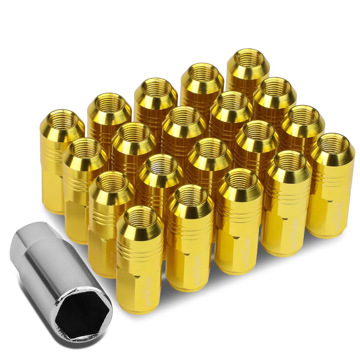 M12 x 1.25 Extended Grooved Shank Lug Nuts 20pc Set Aluminum