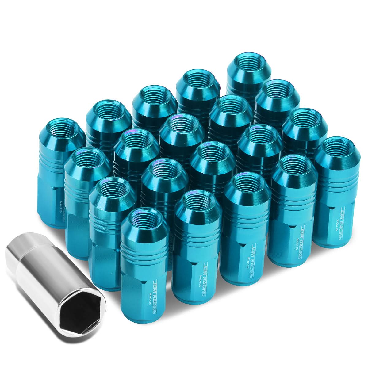 Aluminum Lug Nuts M12x1.25 50mm Grooved Shank Extended Closed End 20pc