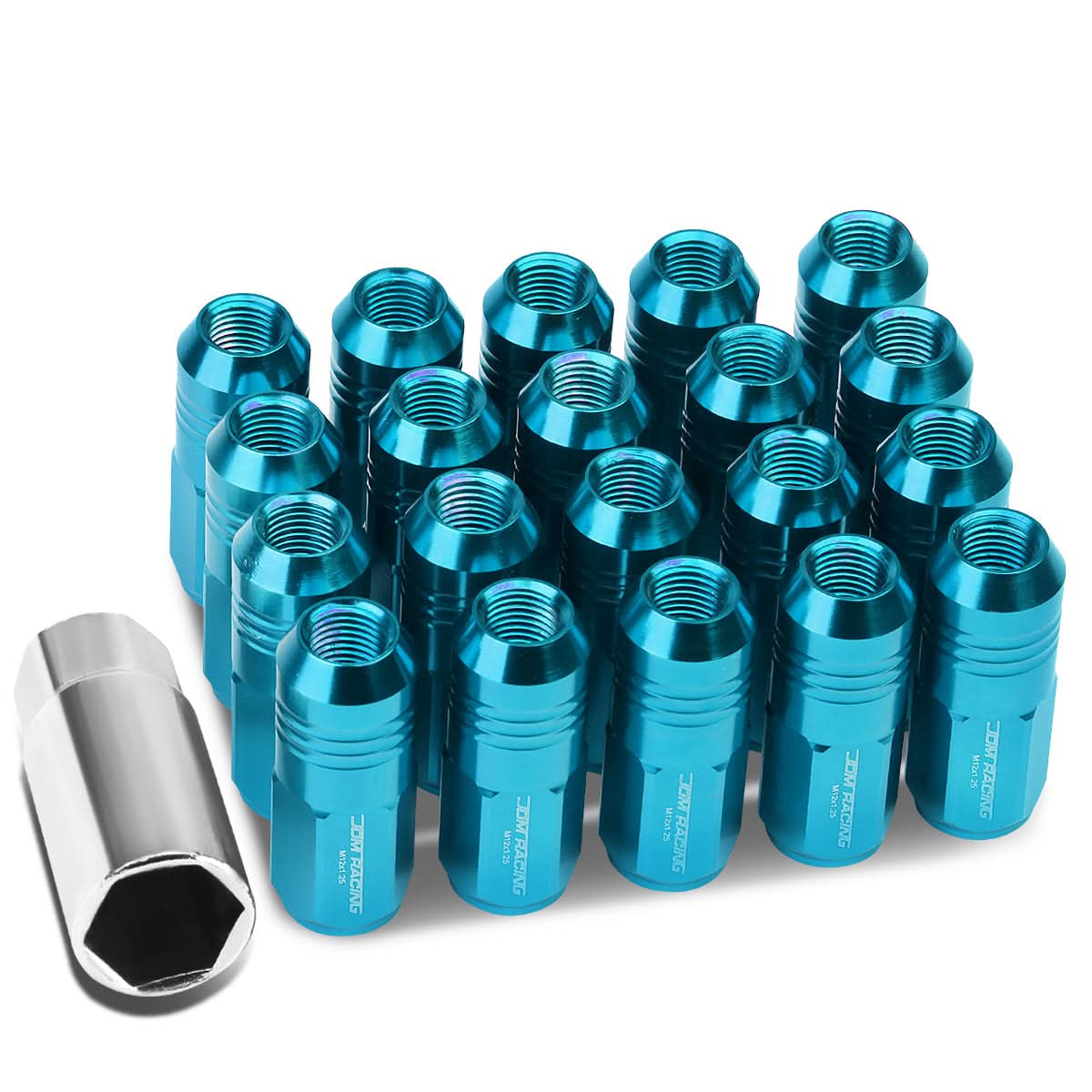 Aluminum Lug Nuts M12x1.25 50mm Grooved Shank Extended Closed End 20pc