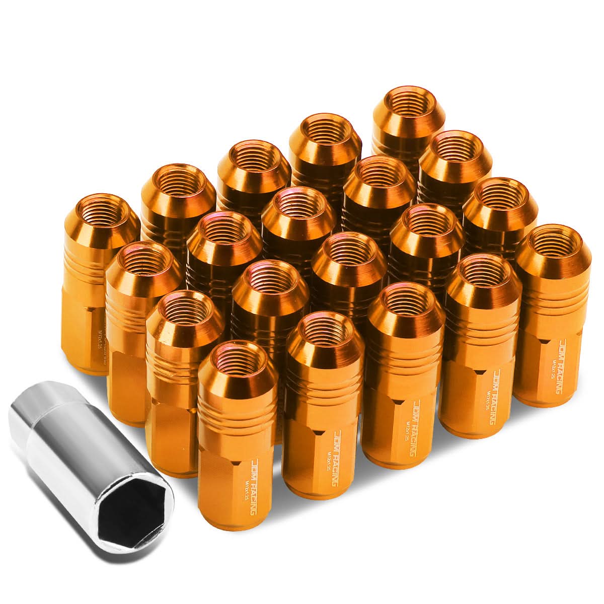 M12 x 1.25 Extended Grooved Shank Lug Nuts - 20 Piece Set Aluminum