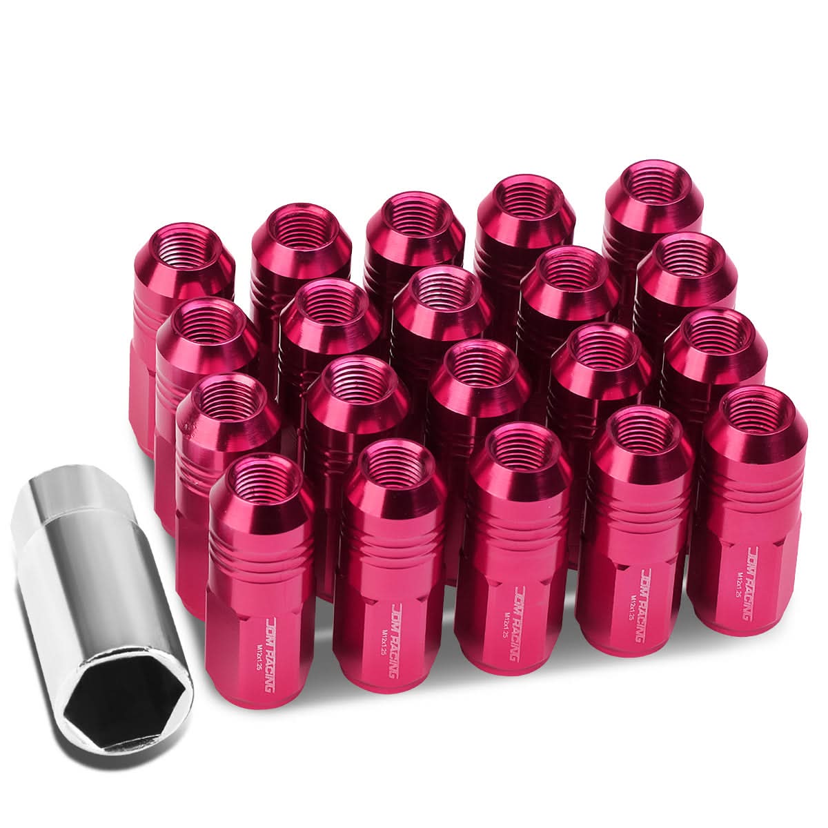 M12 x 1.25 Extended Grooved Shank Lug Nuts 20pc Set - Aluminum