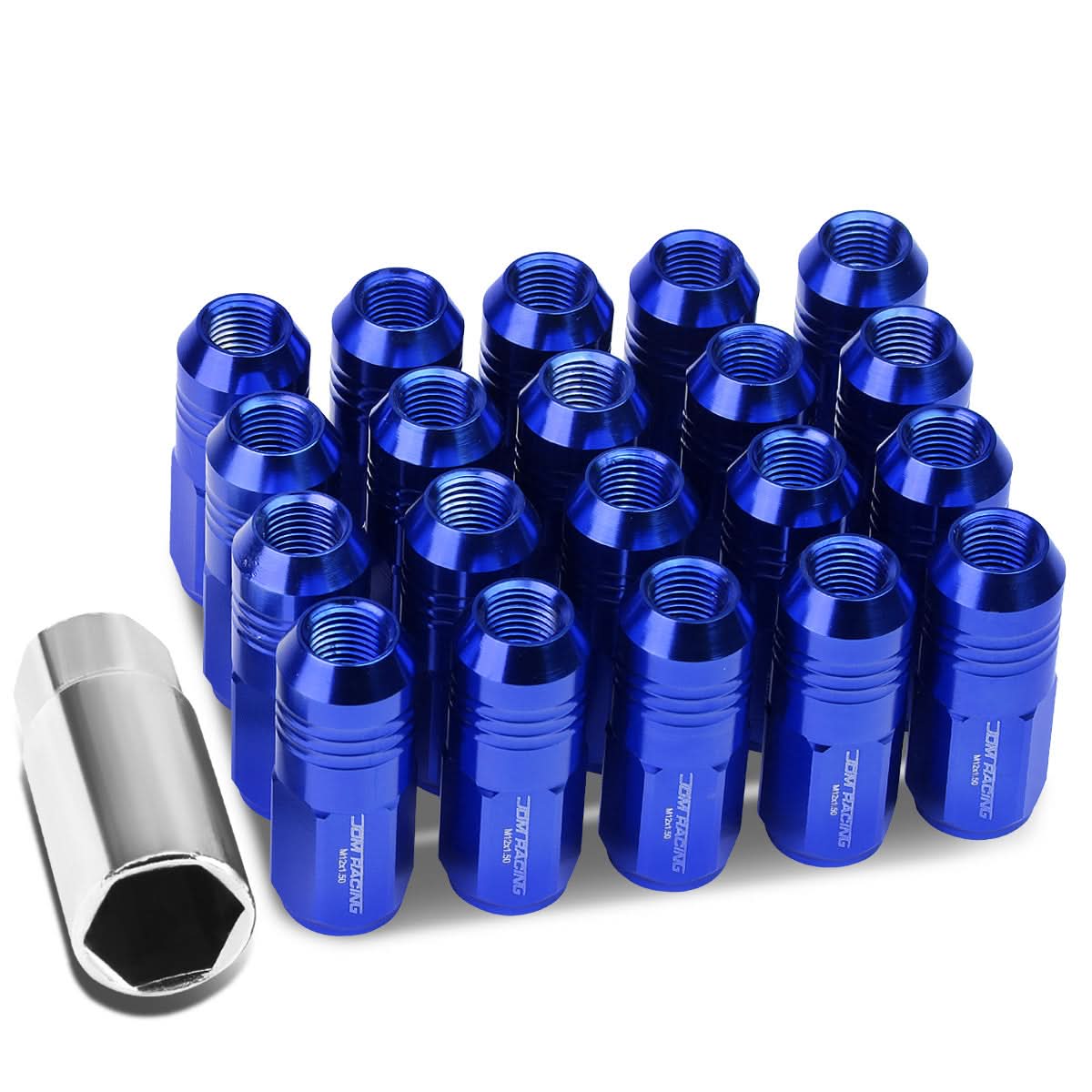 M12 x 1.5 Extended Grooved Shank Lug Nuts 20pc Set - Aluminum
