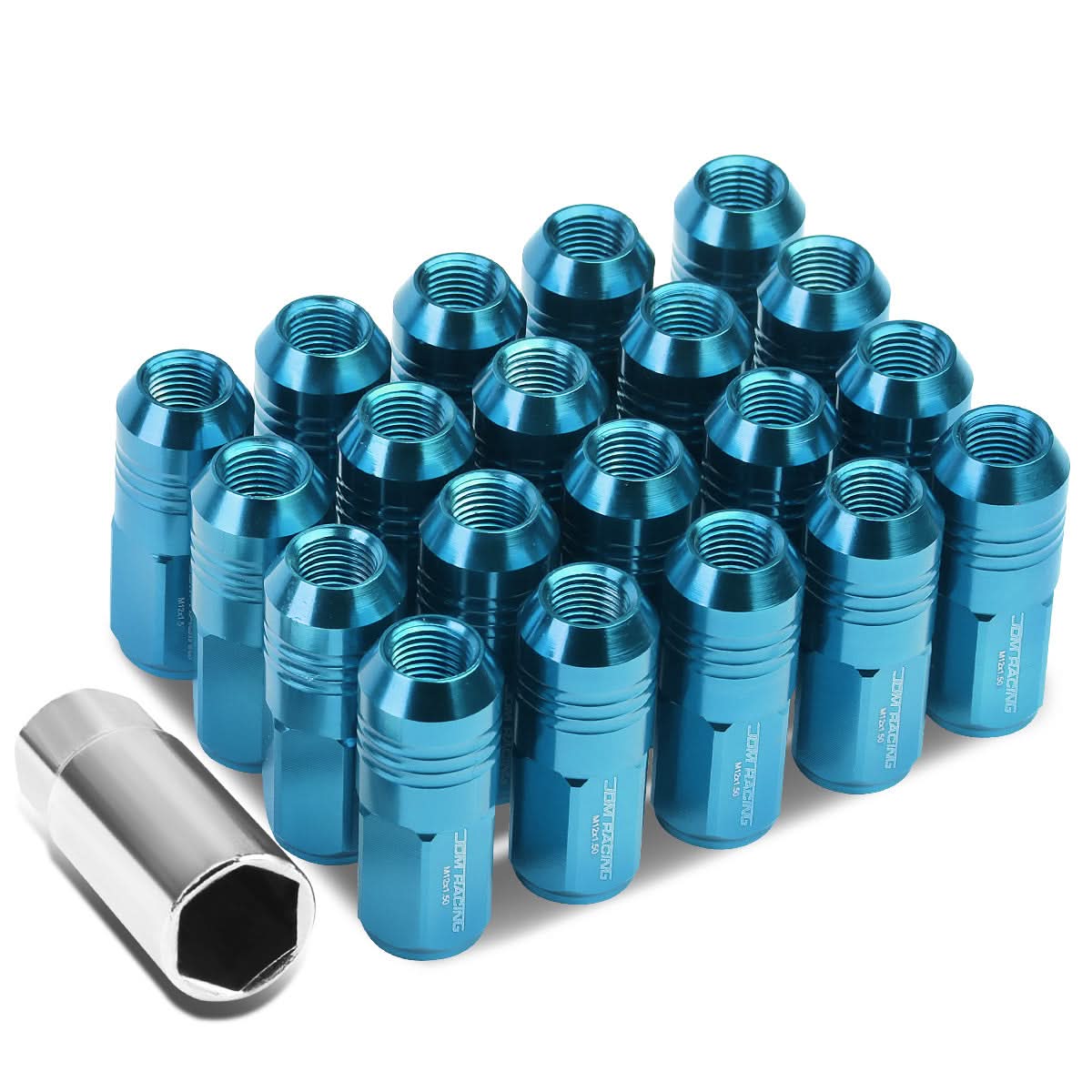 M12 x 1.5 Extended Closed End Lug Nuts 50mm Tall Aluminum 20pc Set