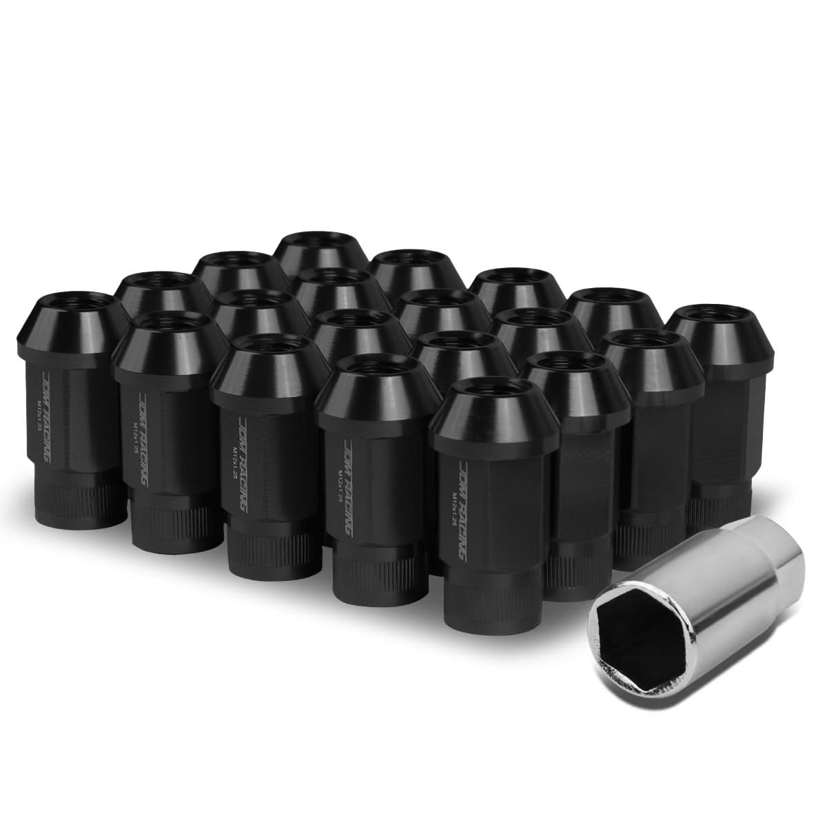 M12x1.25 Aluminum Lug Nuts - Extended Acorn Knurled 20pc Black