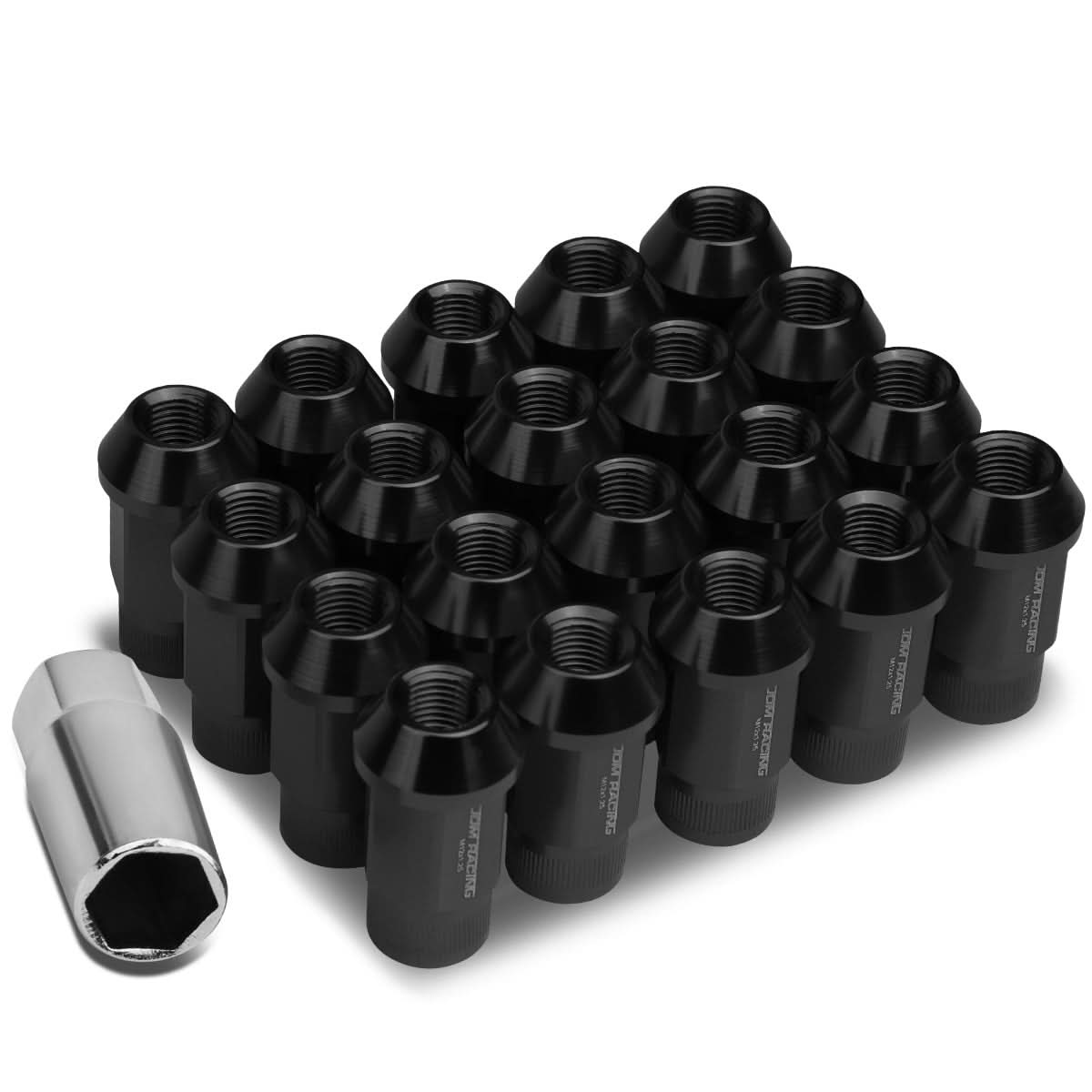 M12x1.25 Aluminum Lug Nuts - Extended Acorn Knurled 20pc Black