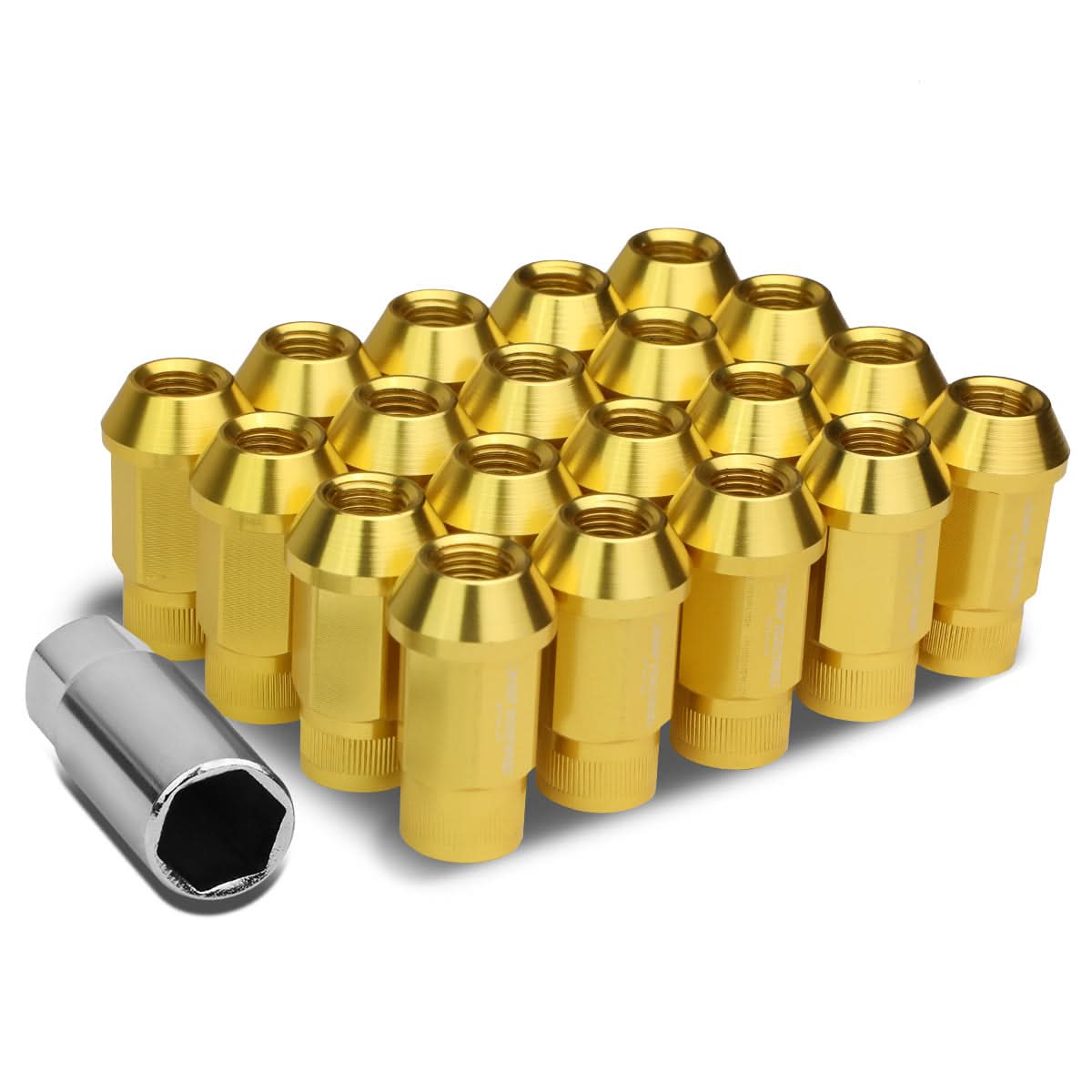 M12x1.25 Aluminum Lug Nuts - Acorn Knurled Extended Style - Gold 20pc