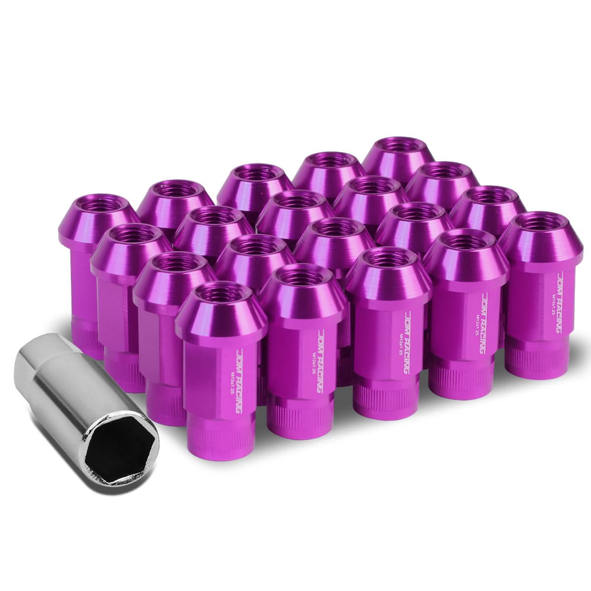 M12x1.25 Extended Acorn Lug Nuts 44mm Purple Aluminum 20pc Set