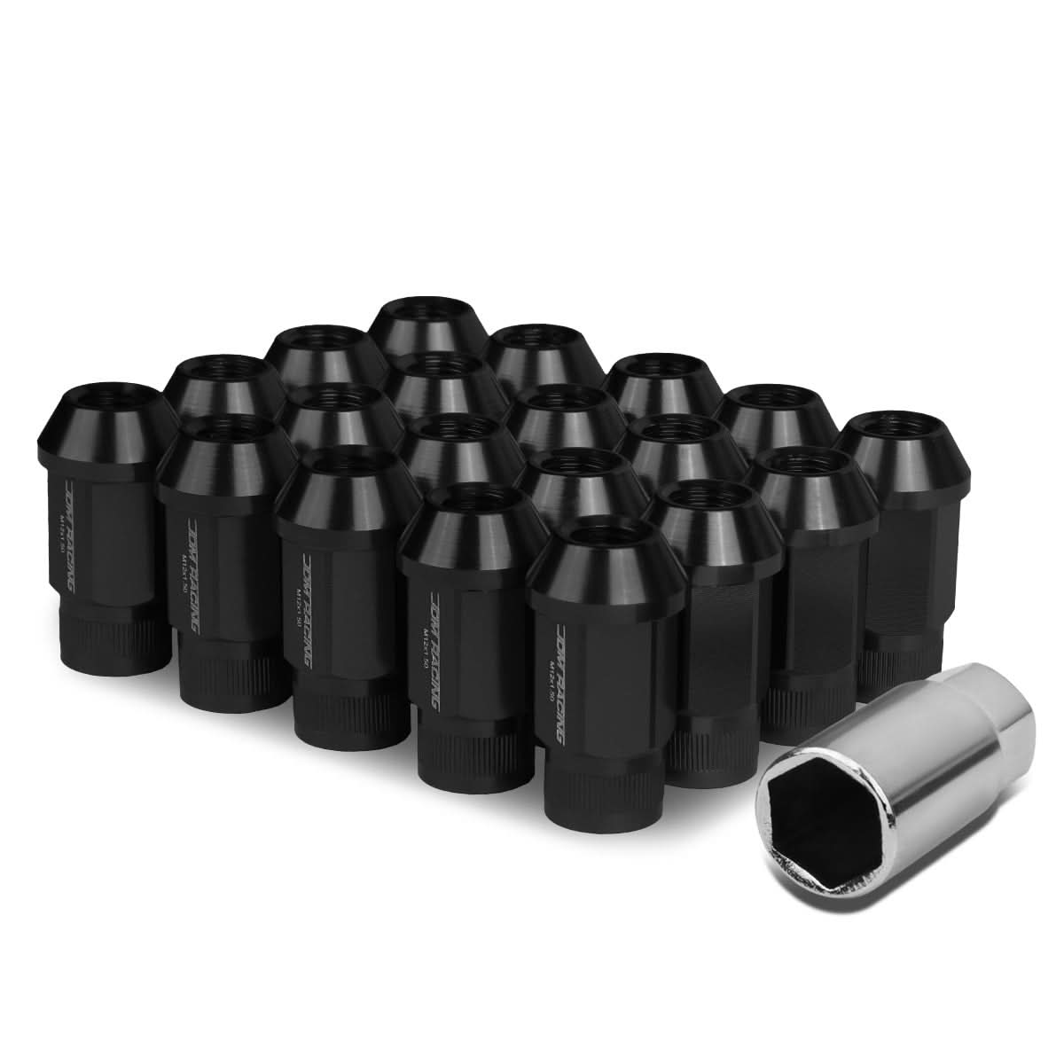 M12x1.5 Aluminum Lug Nuts - Extended Acorn Style - Black - 20pc Set