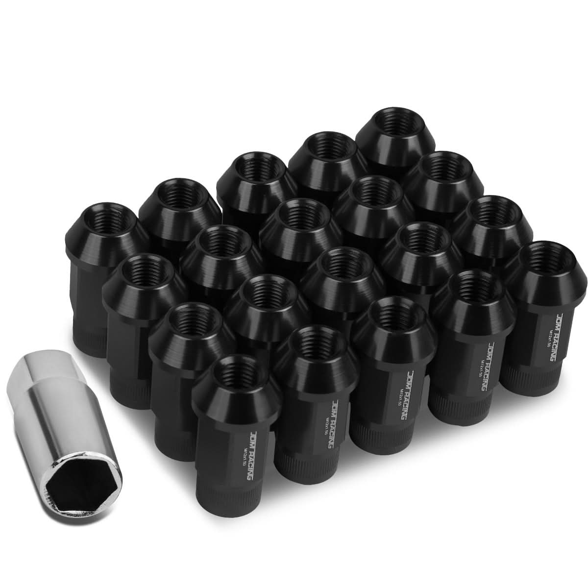 M12x1.5 Aluminum Lug Nuts - Extended Acorn Style - Black - 20pc Set