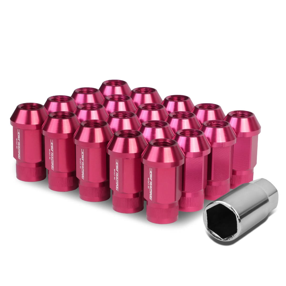 M12x1.5 Aluminum Lug Nuts - 44mm Extended Acorn Style - Pink 20pc