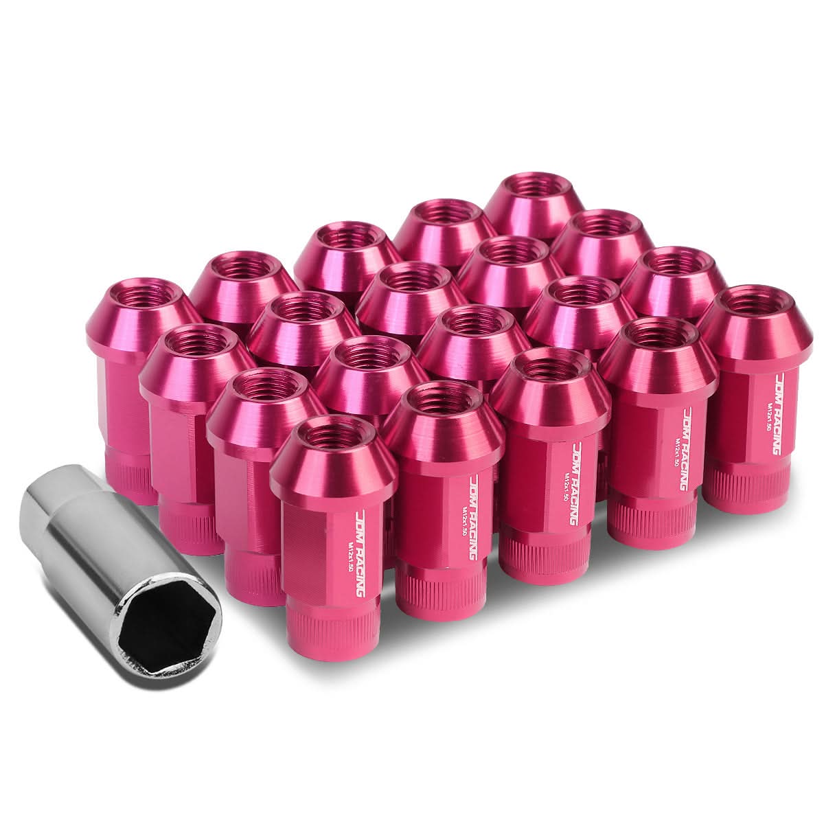 M12x1.5 Aluminum Lug Nuts - 44mm Extended Acorn Style - Pink 20pc
