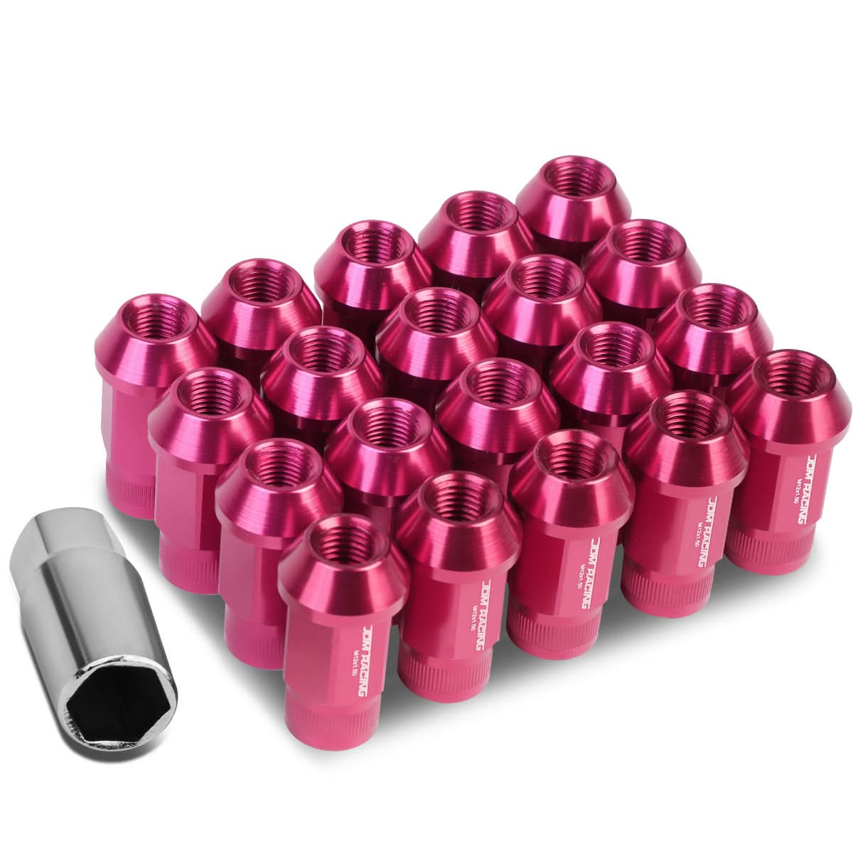 M12x1.5 Aluminum Lug Nuts - 44mm Extended Acorn Style - Pink 20pc