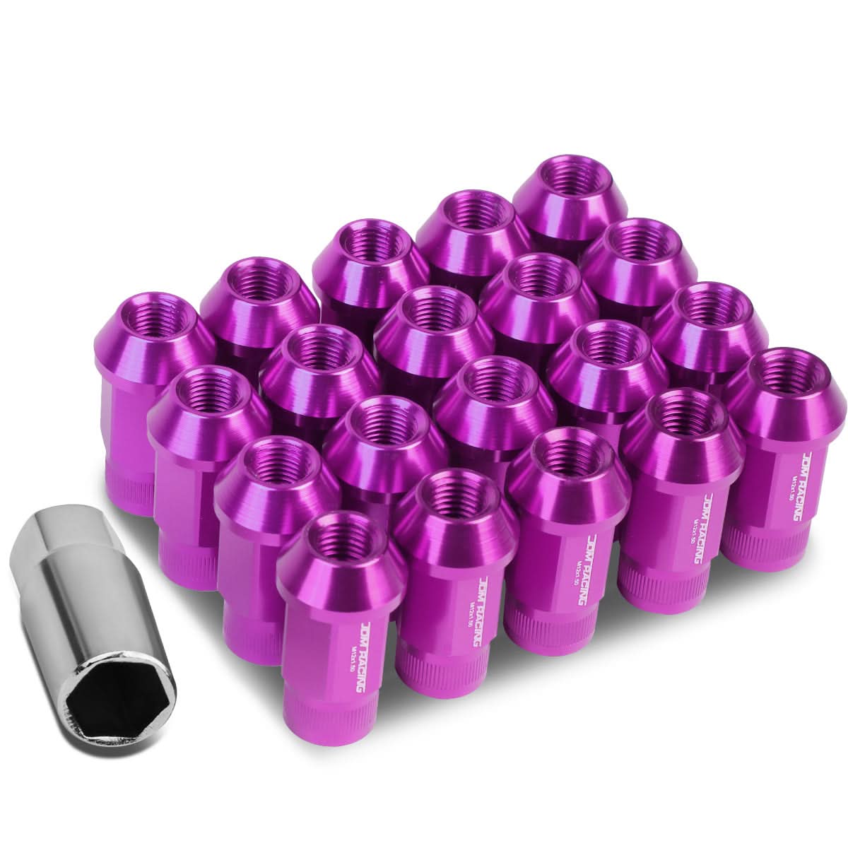 M12x1.5 Extended Acorn Knurled Lug Nuts - 44mm Purple Aluminum 20pc