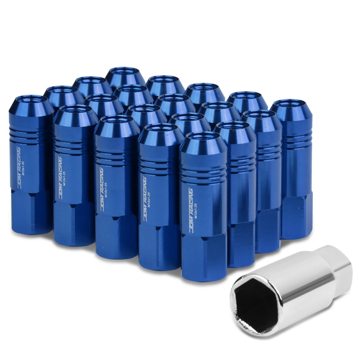 M12 x 1.25 Extended Lug Nuts 60mm Rib Shank 20pc Set Aluminum