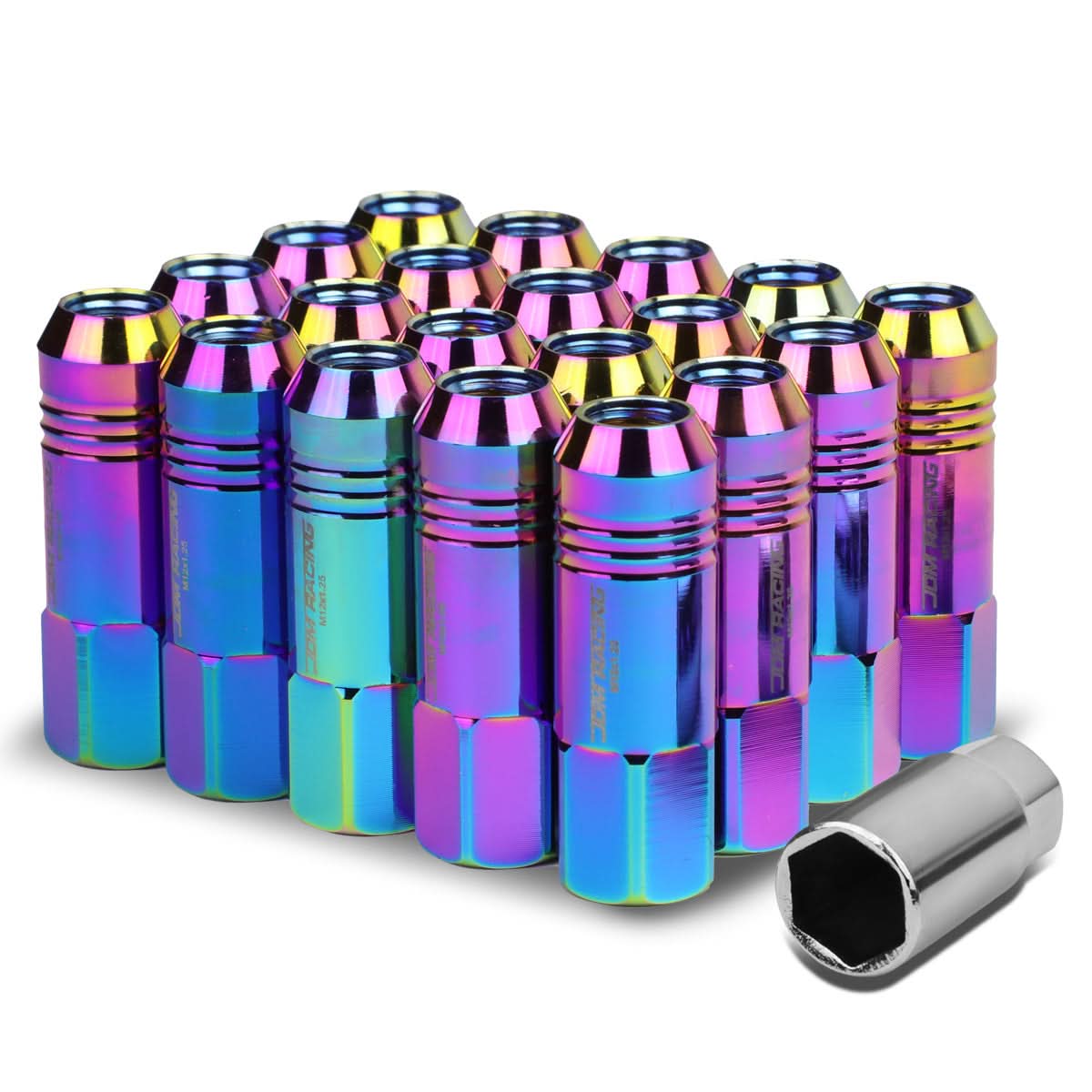 M12 x 1.25 Extended Aluminum Lug Nuts - Neochrome 20pc Kit