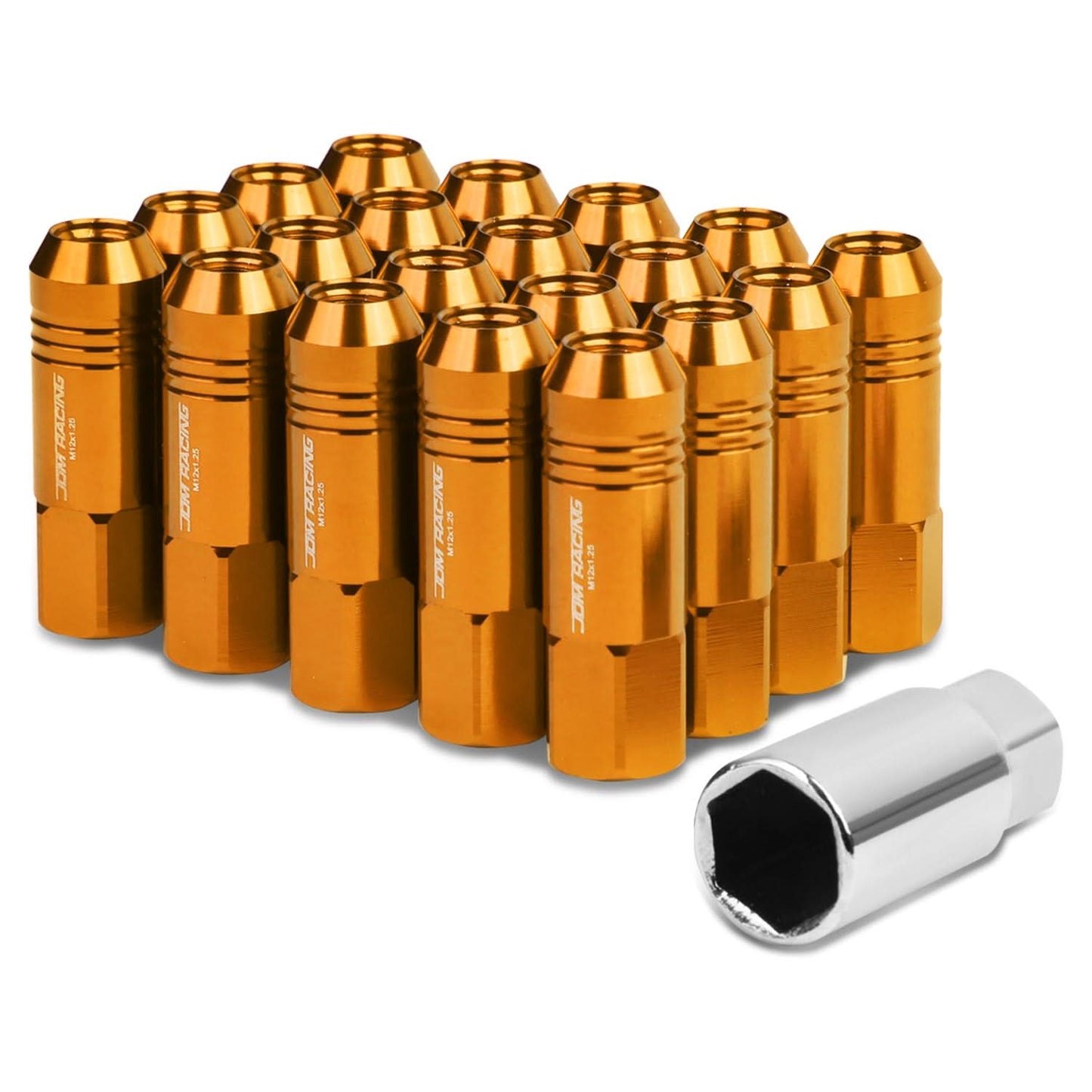 M12 x 1.25 Extended Aluminum Lug Nuts 60mm Tall Orange 20PC Set