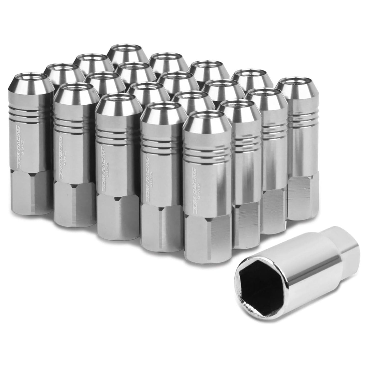 M12 x 1.25 Extended Rib Shank Lug Nuts 60mm Tall - Aluminum