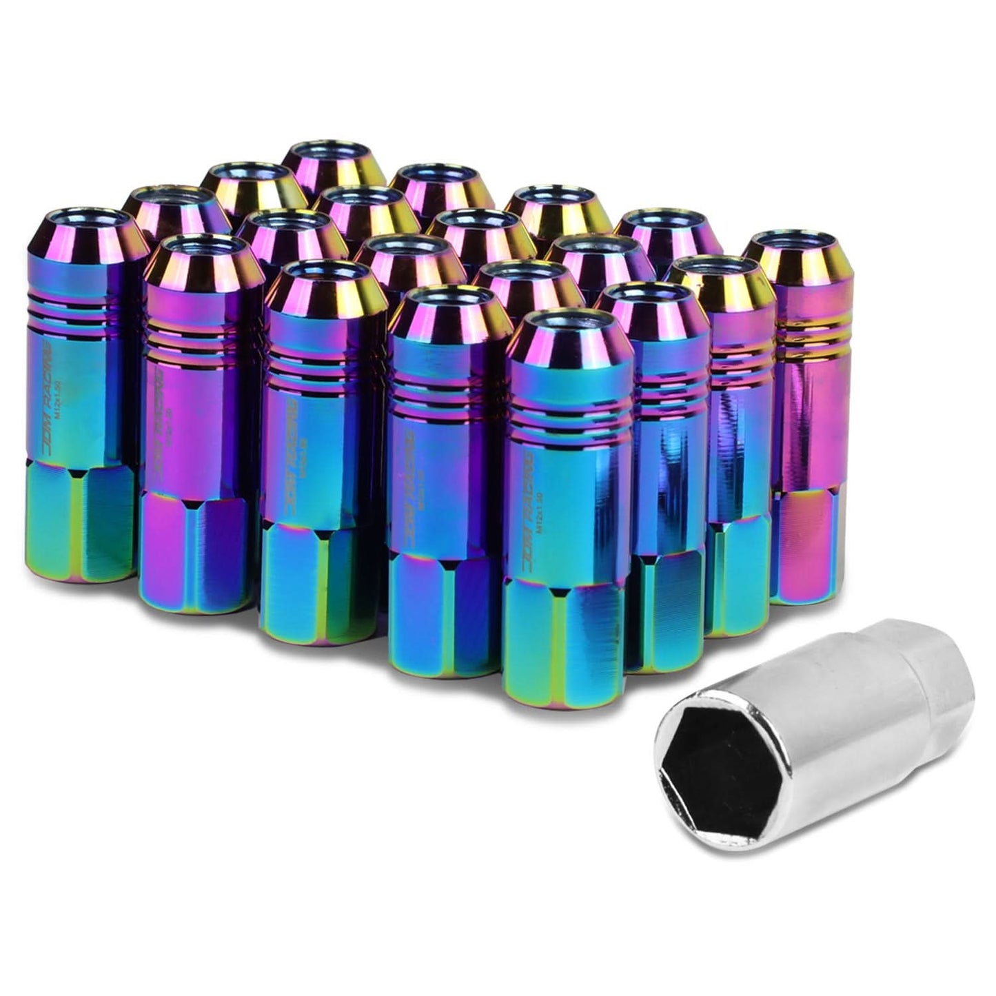 M12 x 1.5 Extended Rib Shank Lug Nuts 20pc Set w/ Adapter - Aluminum