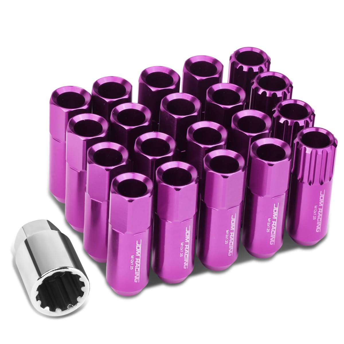 M12 x 1.25 Extended Open End Lug Nuts with Locks - Purple Aluminum