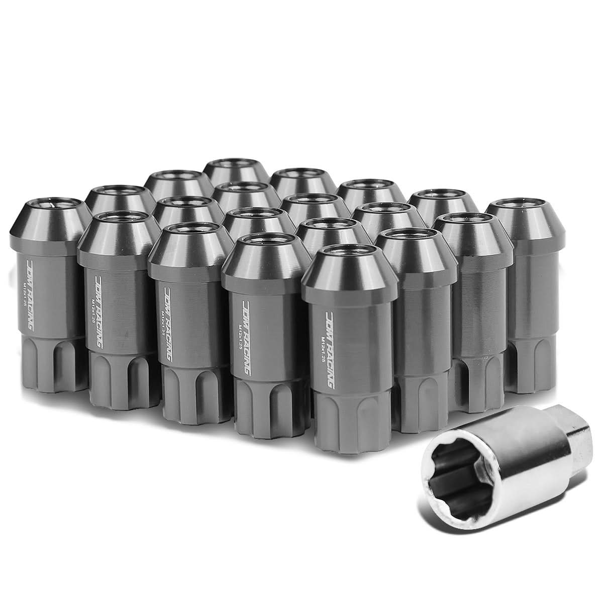 L40 Style Extended Aluminum Lug Nuts M12x1.25 20pc Set Gun Metal