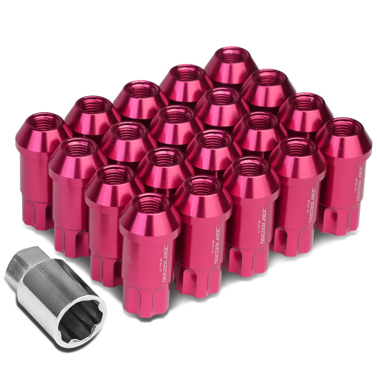 Universal L40 Style Extended Lug Nuts M12x1.25 Pink Aluminum 20pc Set