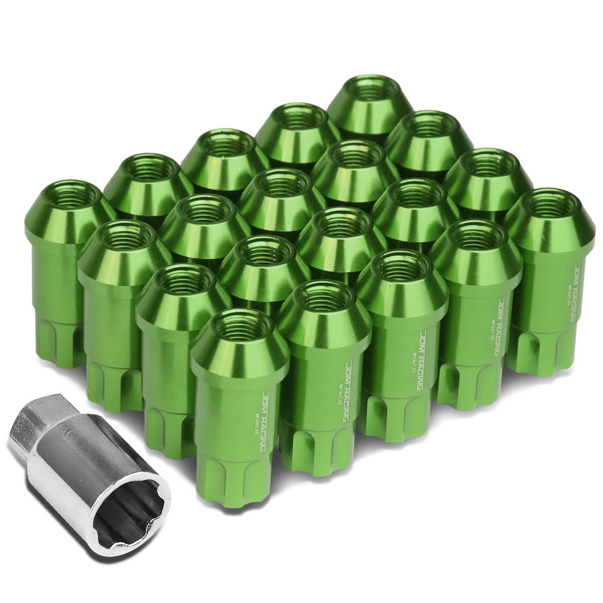 M12x1.5 L40 Style Extended Lug Nuts w/ Locks Green Aluminum 20pc