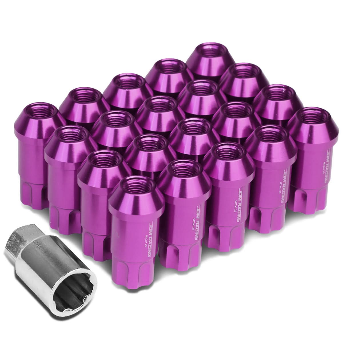 Aluminum L40 Style Extended Lug Nuts M12x1.5 50mm Purple 20pc w/ Locks