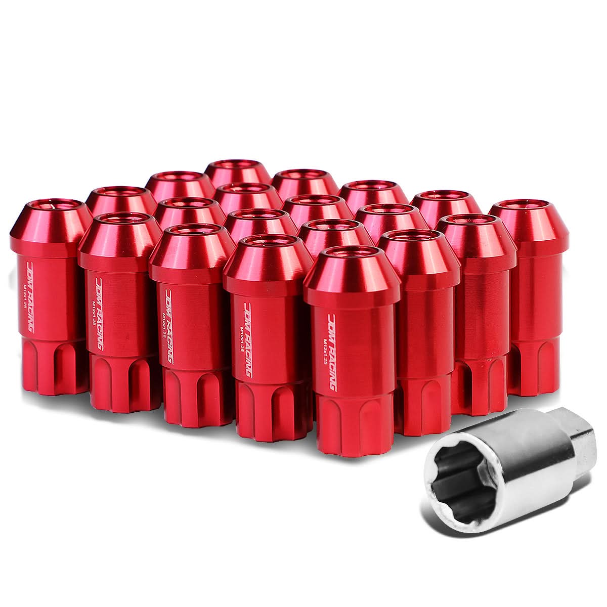 L40 Style Extended Lug Nuts Set w/ Locks M12x1.5 50mm Red Aluminum