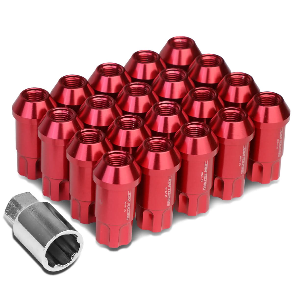 L40 Style Extended Lug Nuts Set w/ Locks M12x1.5 50mm Red Aluminum