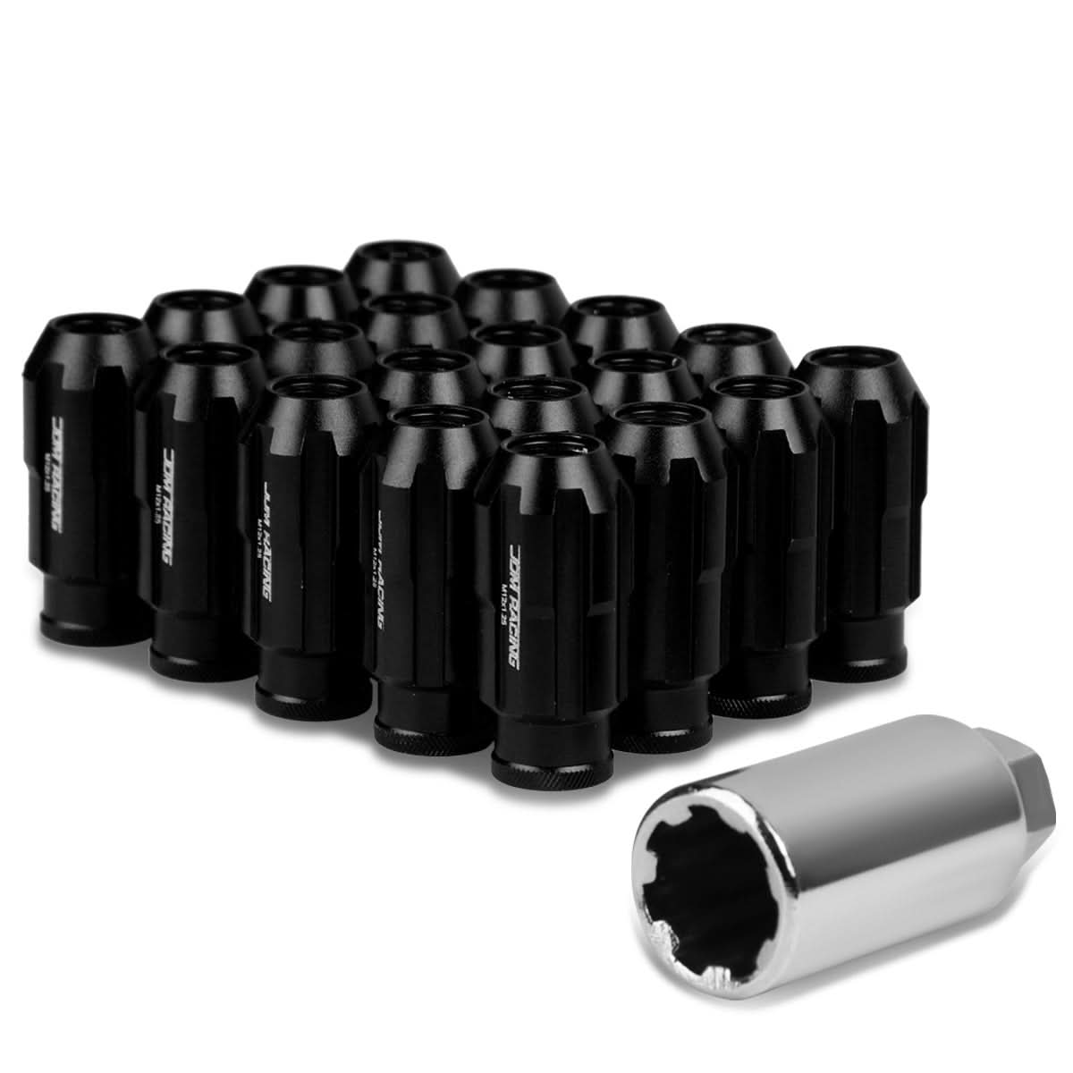 M12 x 1.25 Spline Extended Lug Nuts with Locks 20pc Set - Aluminum