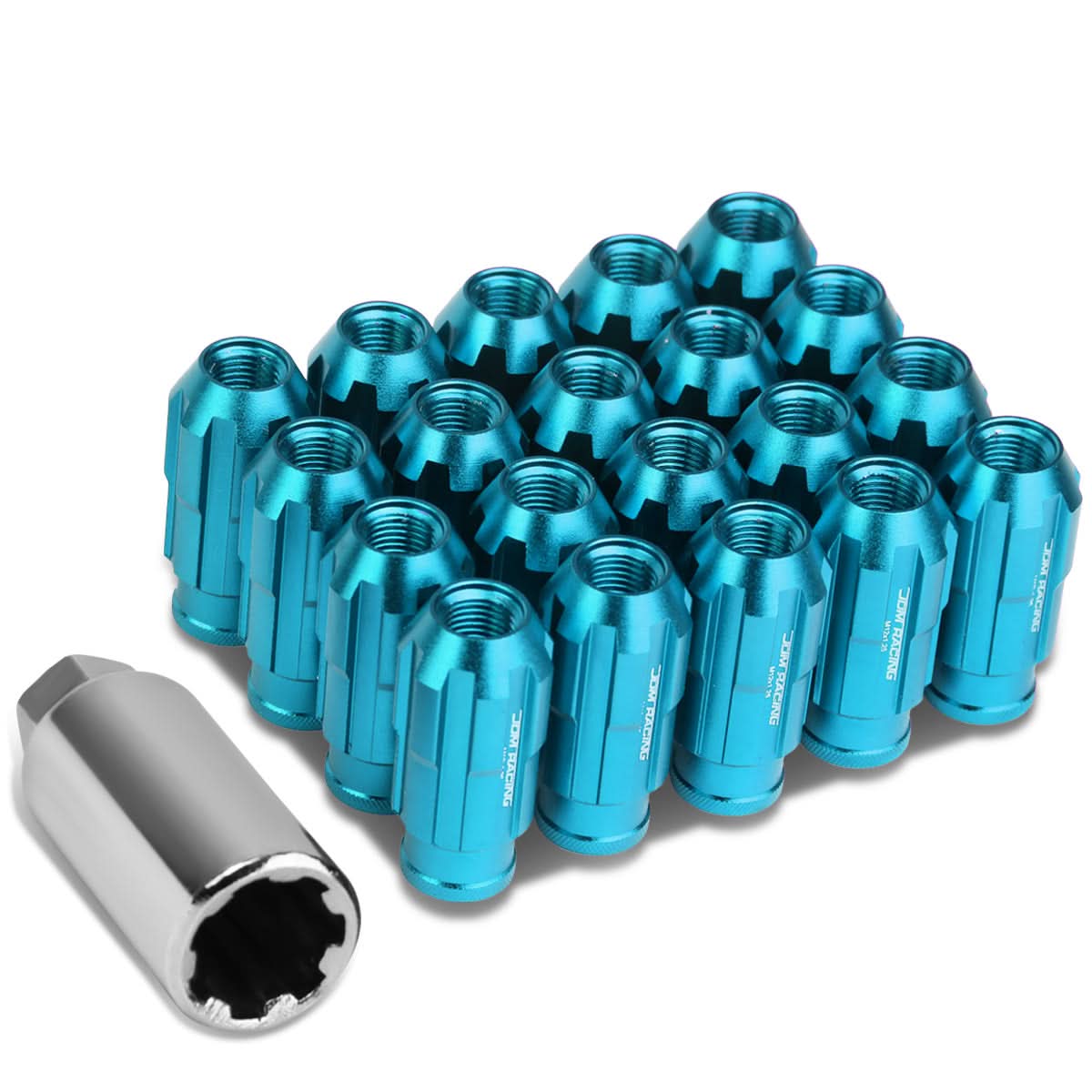 Spline Extended Aluminum Lug Nuts M12x1.25 50mm Light Blue 20pc w/ Locks