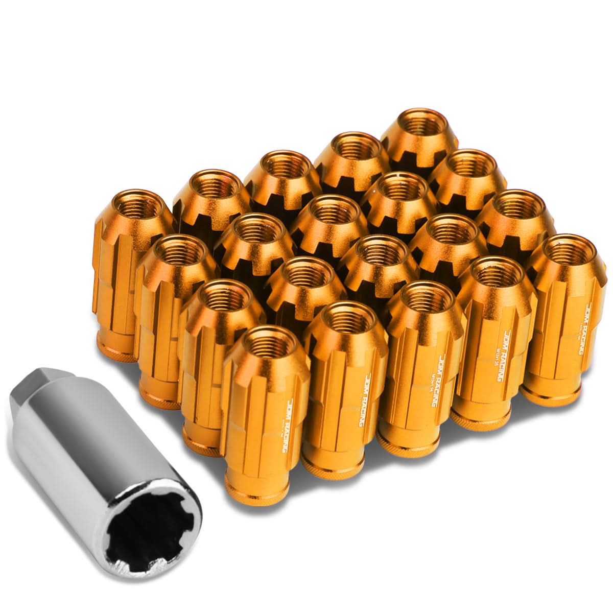 M12 X 1.25 Spline Style Extended Lug Nuts 20pc Set - Aluminum