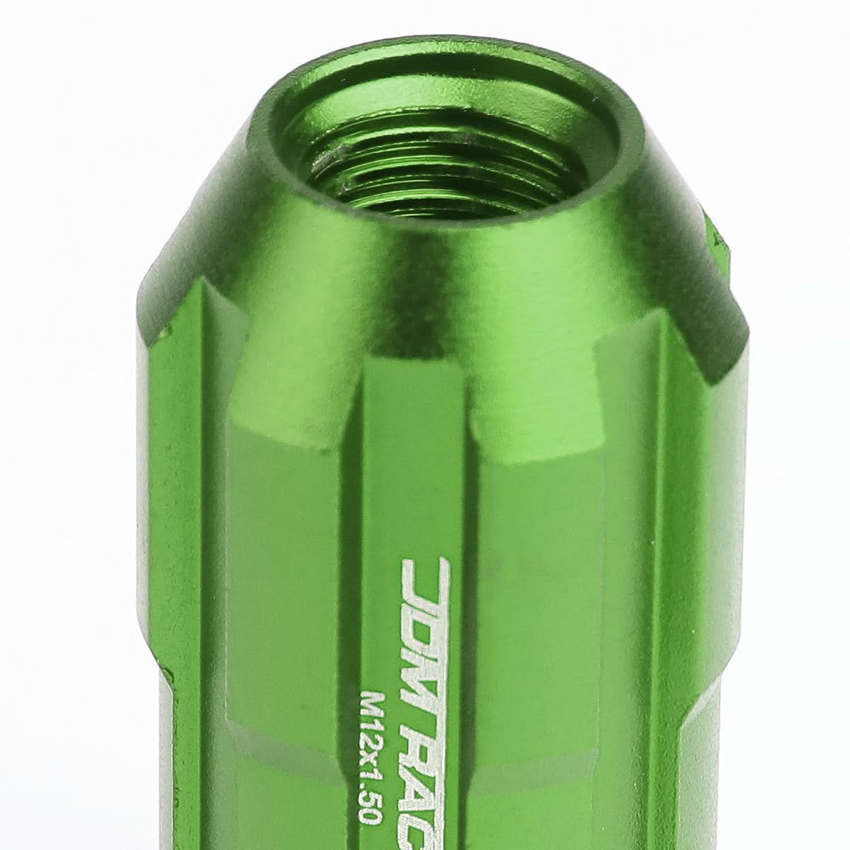 M12 x 1.5 Spline Extended Lug Nuts with Locks - Green Aluminum