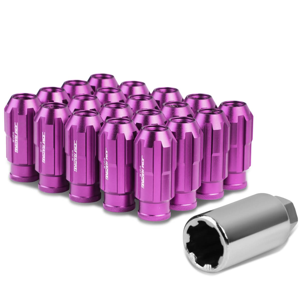 M12 x 1.5 Purple Spline Lug Nuts 50mm Extended Open End 20pc w/ Locks