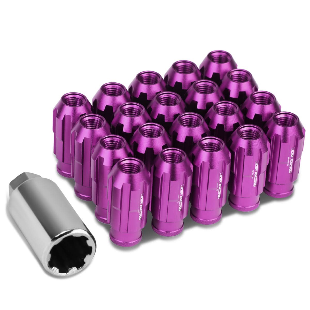 M12 x 1.5 Purple Spline Lug Nuts 50mm Extended Open End 20pc w/ Locks