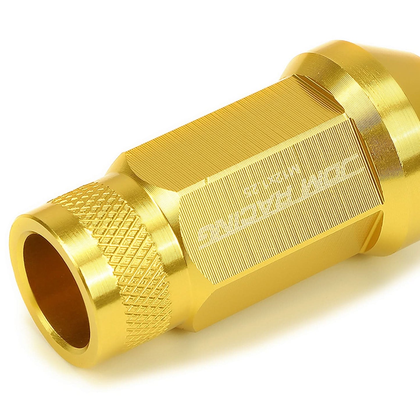M12x1.25 Acorn Knurled Extended Lug Nuts 50mm Gold Aluminum 20pc