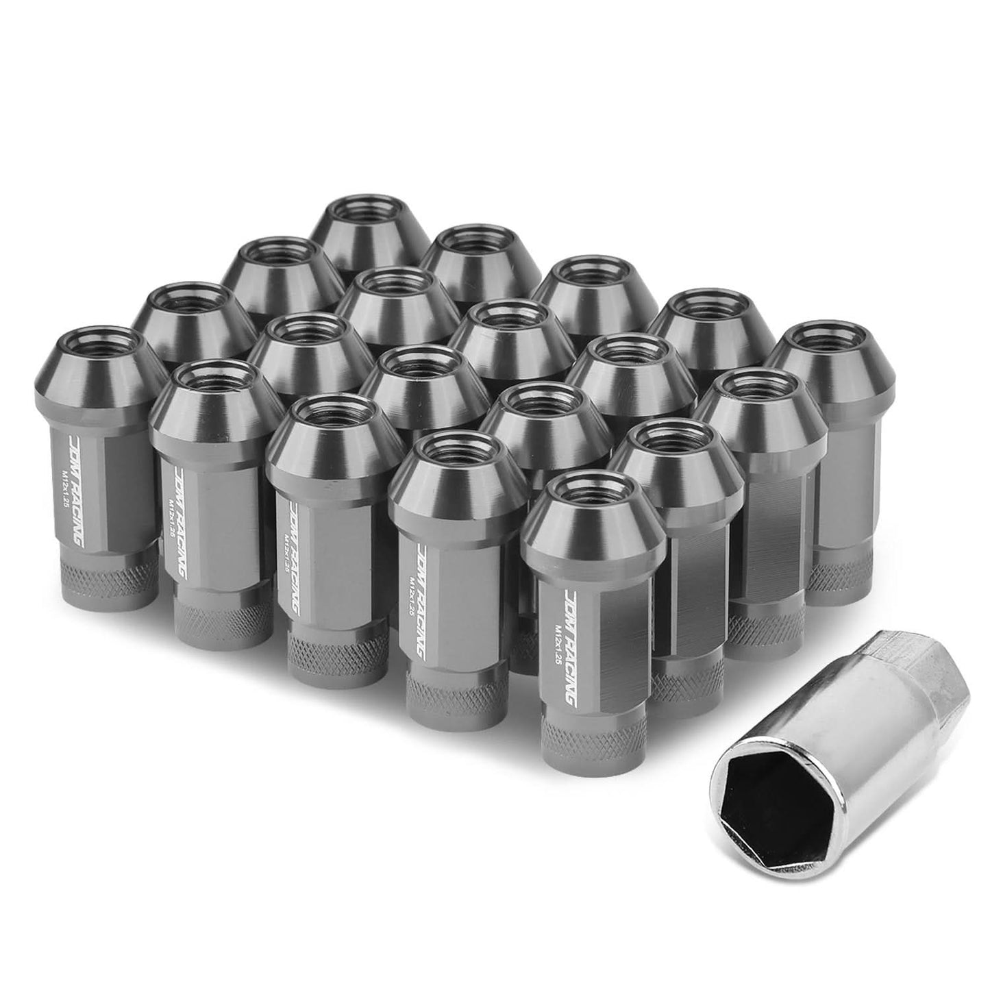 M12x1.25 Aluminum Lug Nuts 50mm Acorn Knurled Extended Open End 20pc