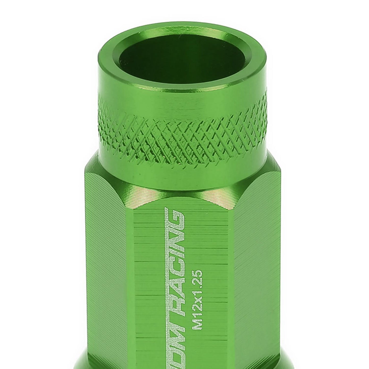 M12x1.25 Aluminum Lug Nuts - 50mm Extended Acorn Knurled - Green 20pc